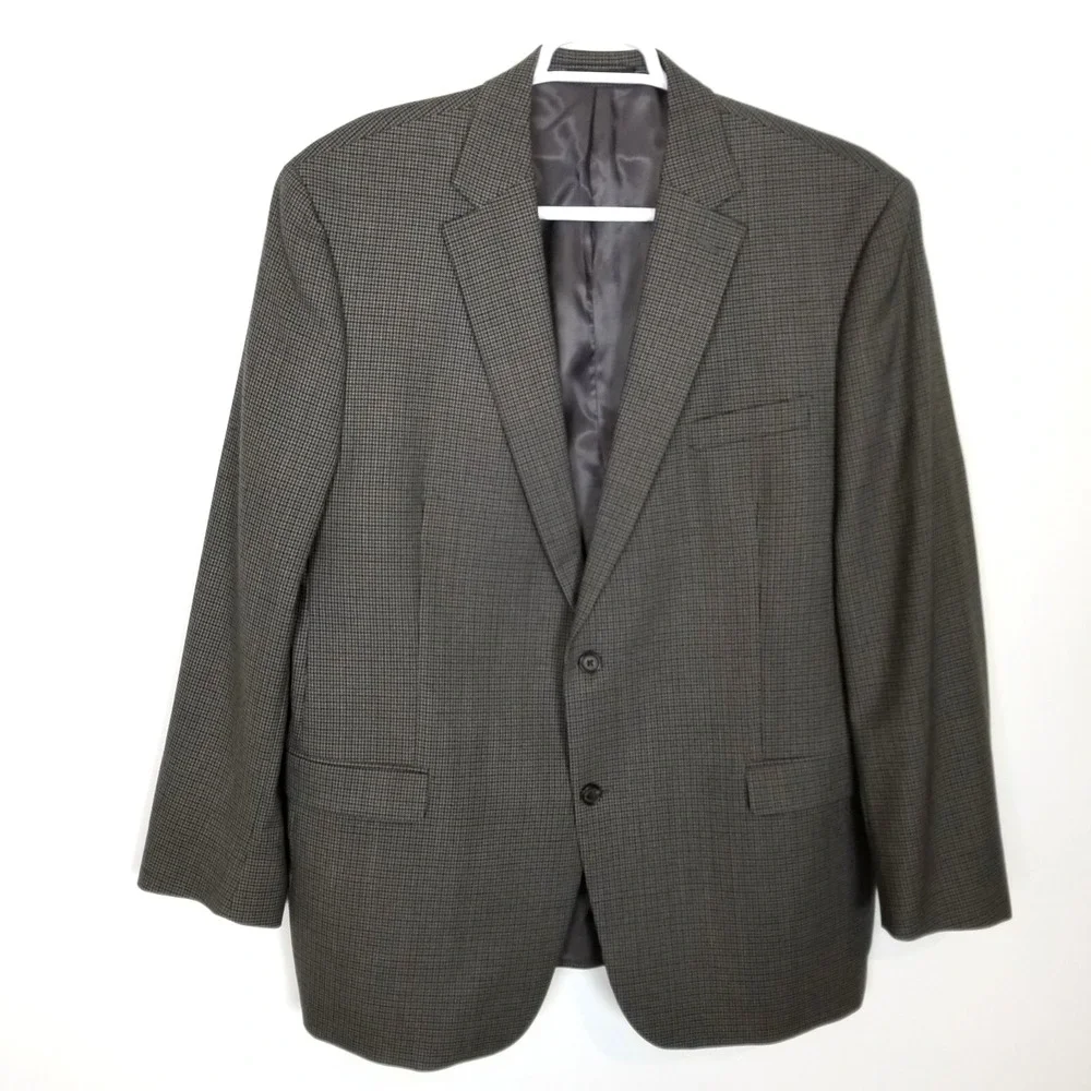 Lauren Ralph Lauren Men 100% Wool Houndstooth Blazer Jacket‎ Sz 46 L Gray Sport